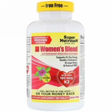 Super Nutrition, 女性用ブレンド、鉄フリー、タブレット180錠