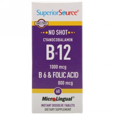 Superior Source, Cyanocobalamin B-12 1000 mcg, B-6 & Folic Acid 800 mcg, 60 MicroLingual Instant Dissolve Tablets (Discontinued Item)
