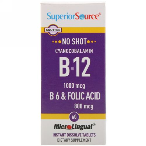 Superior Source, Cyanocobalamin B-12 1000 mcg, B-6 & Folic Acid 800 mcg, 60 MicroLingual Instant Dissolve Tablets (Discontinued Item)