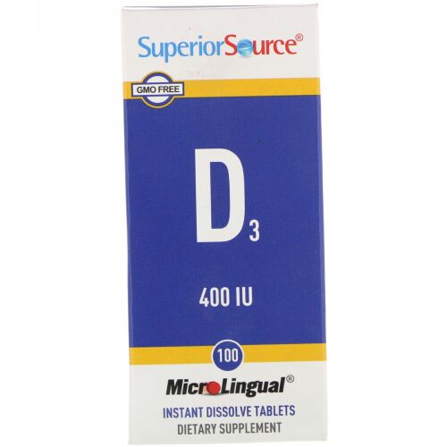 Superior Source, マイクロリンガル、D3、400 IU、100錠