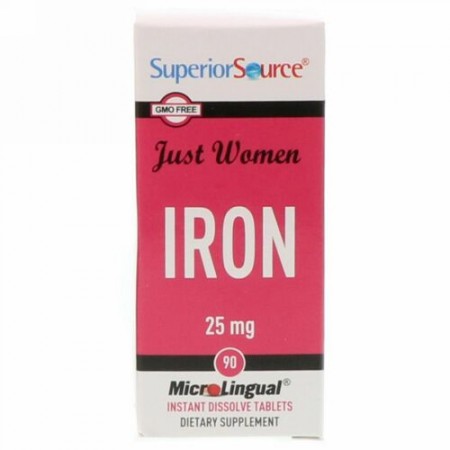 Superior Source, ジャスト・ウィメン、鉄分、25mg、瞬時に溶けるマイクロリンガル錠剤90錠