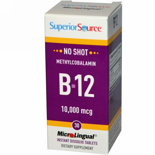 Superior Source, B-12、 メチルコバラミン、 10000 mcg、 すぐに溶けるマイクロリンガル錠剤30錠