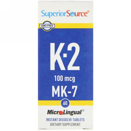 Superior Source, ビタミンK-2、100mcg、マイクロリンガル即溶性タブレット60粒