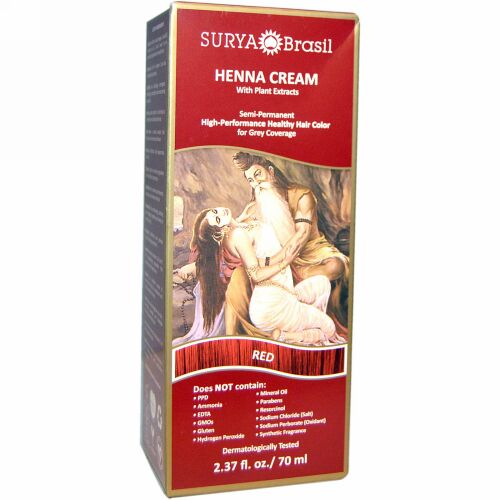Surya Brasil, ヘナクリーム、 ヘア カラー& コンディショナー トリートメント、 レッド、 2.37 fl oz (70 ml) (Discontinued Item)