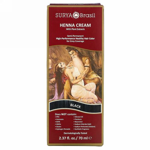 Surya Brasil, ヘナクリーム、ヘアカラー＆コンディショナー、ブラック、2.37 fl oz (70 ml)