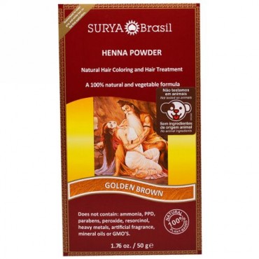 Surya Brasil, ヘナパウダー、ナチュラルヘアカラーとヘアトリートメント、ゴールデンブラウン、1.76 oz (50 g) (Discontinued Item)