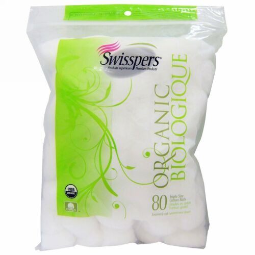 Swisspers (Organic Essentials), 3倍サイズのコットンボール, 80カウント (Discontinued Item)