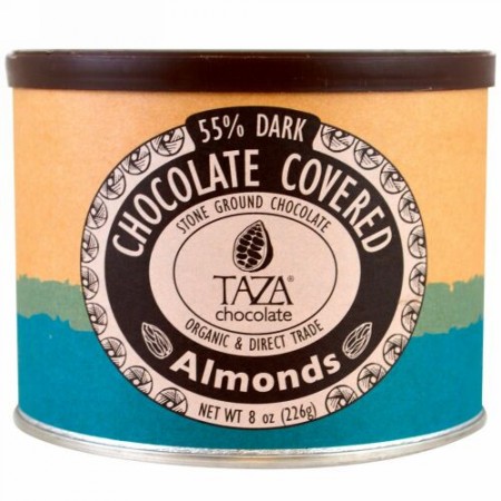 Taza Chocolate, オーガニック、55%ダークストーングランドチョコレート、チョココーティングしたアーモンド、8 oz (226 g) (Discontinued Item)