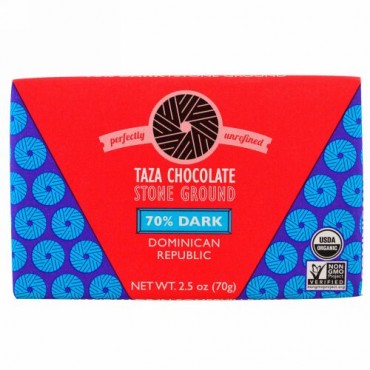 Taza Chocolate, オーガニック、70％ダーク・ストーングラウンドチョコレートバー、ドミニカ共和国、2.5 oz (70 g) (Discontinued Item)