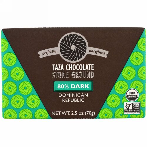 Taza Chocolate, オーガニック、80%ダークストーングラウンドチョコレートバー、ドミニカ共和国、2.5 oz (70 g) (Discontinued Item)