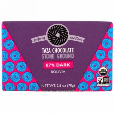 Taza Chocolate, オーガニック、87%ダークストーン グラウンドチョコレートバー、ボリビア、2.5 oz (70 g) (Discontinued Item)