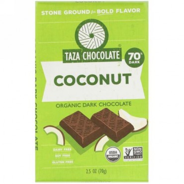 Taza Chocolate, Organic Dark Chocolate, Coconut, 2.5 oz (70 g) (Discontinued Item)