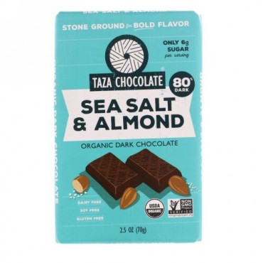 Taza Chocolate, Organic Dark Chocolate, Sea Salt & Almond, 2.5 oz (70 g) (Discontinued Item)