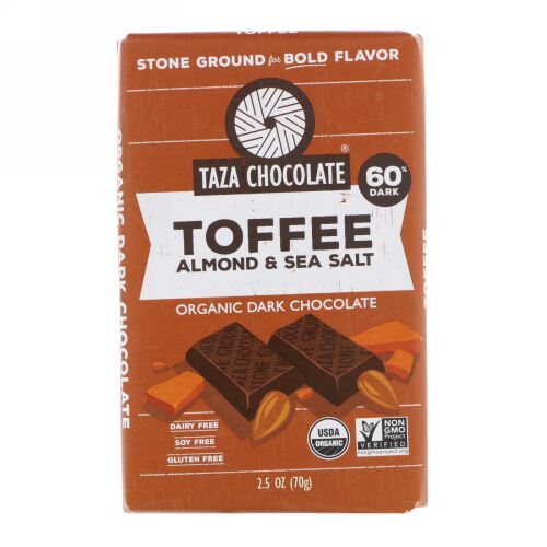 Taza Chocolate, Organic Dark Chocolate, Toffee Almond & Sea Salt, 2.5 oz (70 g) (Discontinued Item)