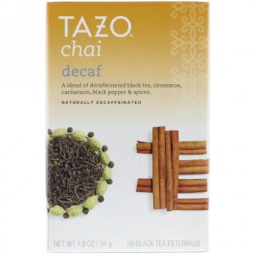 Tazo Teas, デカフェ・チア, 天然ノンカフェイン, 紅茶, フィルターバッグ 20 袋,  1.9 オンス (54 g)