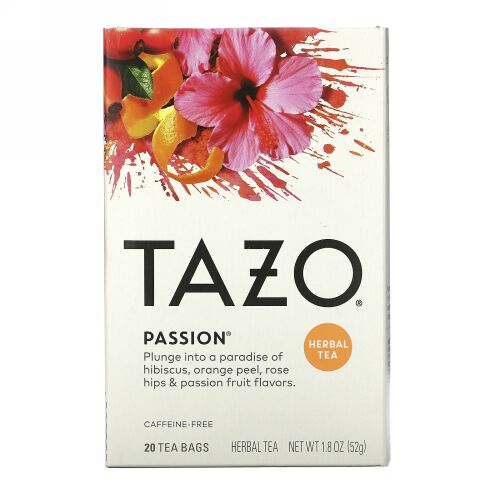 Tazo Teas, パッション、ハーブティー、カフェインフリー、20フィルターバッグ、1.8 oz (52 g)