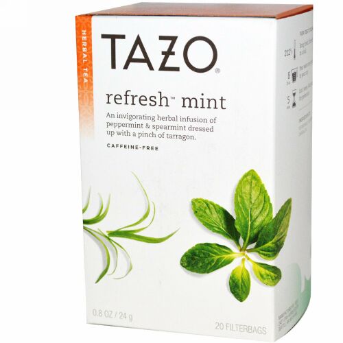 Tazo Teas, ハーバルティー, リフレッシュミント, カフェインフリー, 20 フィルターバッグ, 0.8oz (24 g) (Discontinued Item)