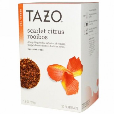 Tazo Teas, ハーブティー, スカーレットシトラス　ルイボス, カフェインフリー, フィルターバッグ20袋, 1.9オンス (55 g) (Discontinued Item)