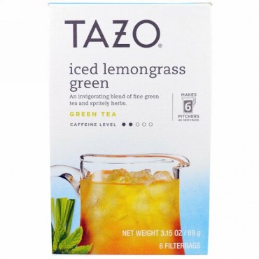 Tazo Teas, アイスレモングラス・グリーンティー、フィルターバッグ6個、3.15オンス（89 g） (Discontinued Item)