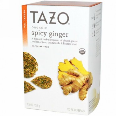 Tazo Teas, オーガニック, ハーブティー, スパイシージンジャー, カフェインフリー, 20フィルターバッグ, 1.3オンス (38 g) (Discontinued Item)