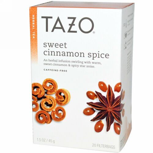 Tazo Teas, スイートシナモンスパイス、 カフェインレス、 ハーバルティー、 20フィルターバッグ、 1.5 oz (45 g) (Discontinued Item)