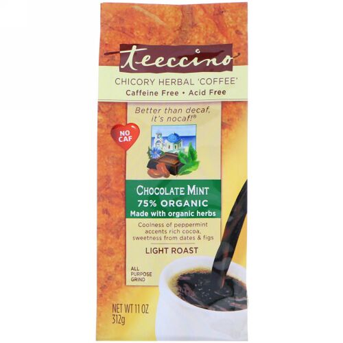 Teeccino, Chicory Herbal Coffee, Light Roast, Caffeine Free, Chocolate Mint, 11 oz (312 g) (Discontinued Item)