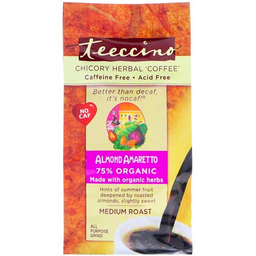 Teeccino, チコリハーブコーヒー、ミディアムロースト、カフェインフリー、アーモンドアマレット、11 oz (312 g)