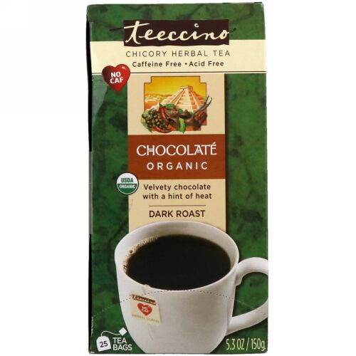 Teeccino, Chicory Herbal Tea, Dark Roast, Chocolate Organic, Caffeine Free, 25 Tea Bags, 5.3 oz (150 g) (Discontinued Item)