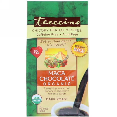 Teeccino, オーガニックチコリー・ハーバルコーヒー、マカチョコレート、ダークロースト、カフェインフリー、312 g（11 oz） (Discontinued Item)