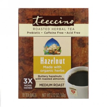 Teeccino, 焙煎ハーブティー、ミディアムロースト、ヘーゼルナッツ、カフェインフリー、ティーバッグ10袋、60g（2.12 oz）