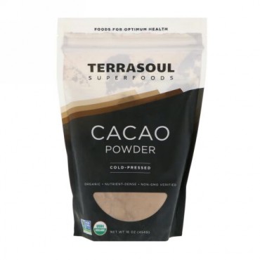 Terrasoul Superfoods, カカオパウダー、冷温圧搾、454g（16 oz） (Discontinued Item)