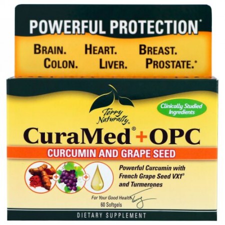 Terry Naturally, CuraMed + OPC、クルクミン＆グレープシード、ソフトジェル60粒 (Discontinued Item)