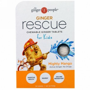 The Ginger People, ジンジャーレスキュー、子供用チュアブル・ジンジャータブレット、マイティマンゴー、24錠（15.6 g）