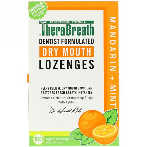 TheraBreath, ドライマウスロゼンジ、マンダリンミント、個別包装ロゼンジ100個、165 g