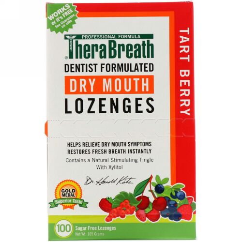 TheraBreath, ドライマウスロゼンジ、無糖、タルトベリー、個別包装ロゼンジ100個、