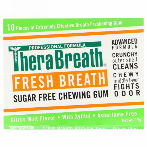 TheraBreath, フレッシュな息、シュガーフリーチューインガム、シトラスミントフレーバー、6パック、各10個