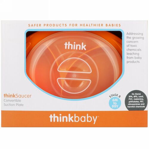 Think, Thinkbaby, Thinksaucer, Convertible Suction Plate, 6M to 99Y, Orange, 1 Convertible Suction Plate (Discontinued Item)