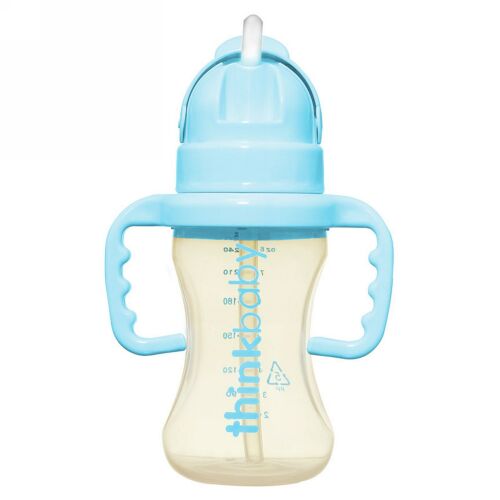 Think, Thinkbaby、Thinksterストローボトル、ステージD、ブルー、9 oz (Discontinued Item)