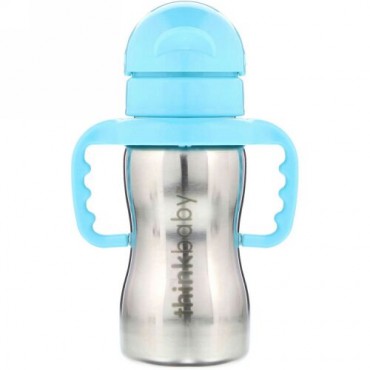 Think, Thinkbaby、シンクスター・オブ・スチール・ボトル、ブルー、ストローボトル1本、9 oz (260 ml) (Discontinued Item)