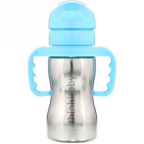 Think, Thinkbaby、シンクスター・オブ・スチール・ボトル、ブルー、ストローボトル1本、9 oz (260 ml) (Discontinued Item)