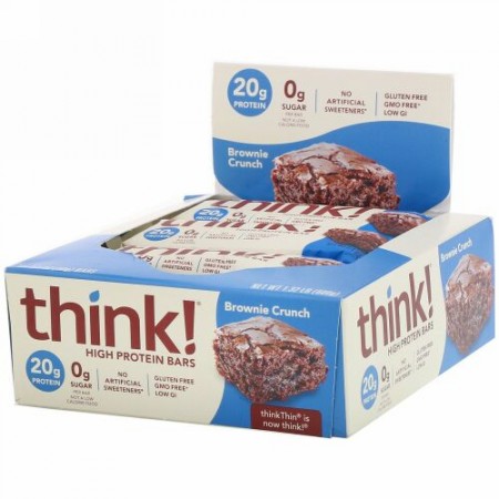 ThinkThin, ハイプロテインバー、ブラウニークランチ、10本、各60 g（2.1 oz）