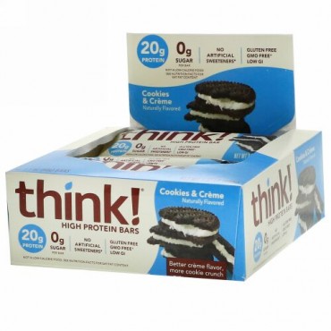 ThinkThin, 高プロテインバー、クッキー＆クリーム、10本、各2.1 oz (60 g)