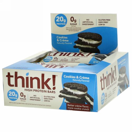ThinkThin, 高プロテインバー、クッキー＆クリーム、10本、各2.1 oz (60 g)