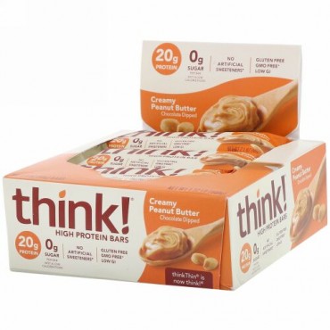 ThinkThin, ハイプロテインバー、クリーミーピーナッツバター、10個、各2.1オンス (60 g)