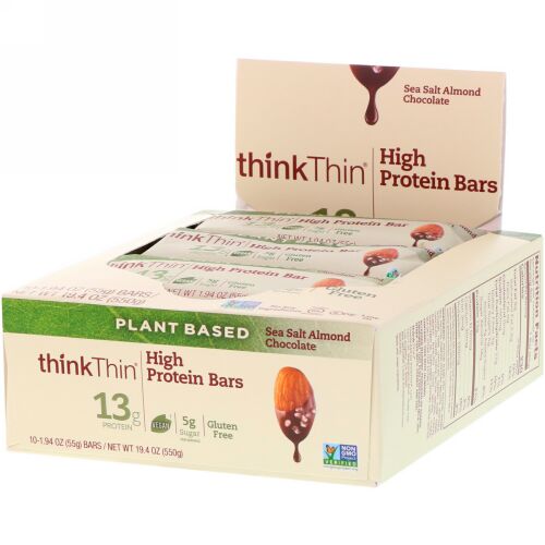 ThinkThin, ハイ プロテイン バー、シーソルト アーモンド チョコレート、10個、各1.94 oz (55 g)