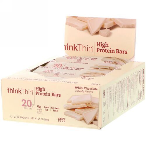 ThinkThin, 高タンパクプロテインバー、ホワイトチョコレート、10本、各60 g