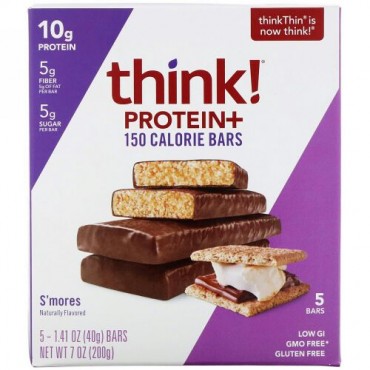 ThinkThin, プロテイン＋150キロカロリーバー、スモア、5本、各40g（1.41オンス）