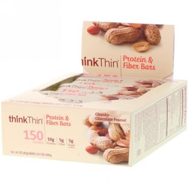 ThinkThin, タンパク質・繊維バー、チャンキーチョコレートピーナッツ、10本、各1.41 oz (40 g)