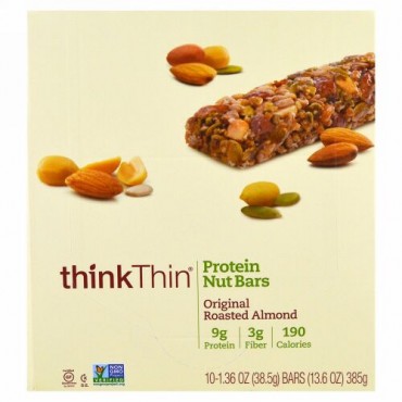 ThinkThin, プロテイン ナッツバー、 オリジナルローストアーモンド、 10 バー、 各38.5 g (Discontinued Item)