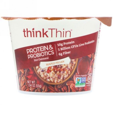 ThinkThin, プロテイン&プロバイオティクス入りホットオートミール、メイプルピーカン、55g（1.94 oz） (Discontinued Item)